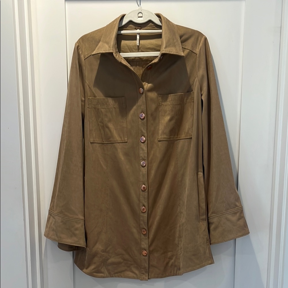 Free People Tan Long Sleeve Notched Collar Jacket